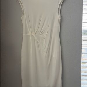 Cream Mini Ruched Sheath Dress with Cap Sleeves